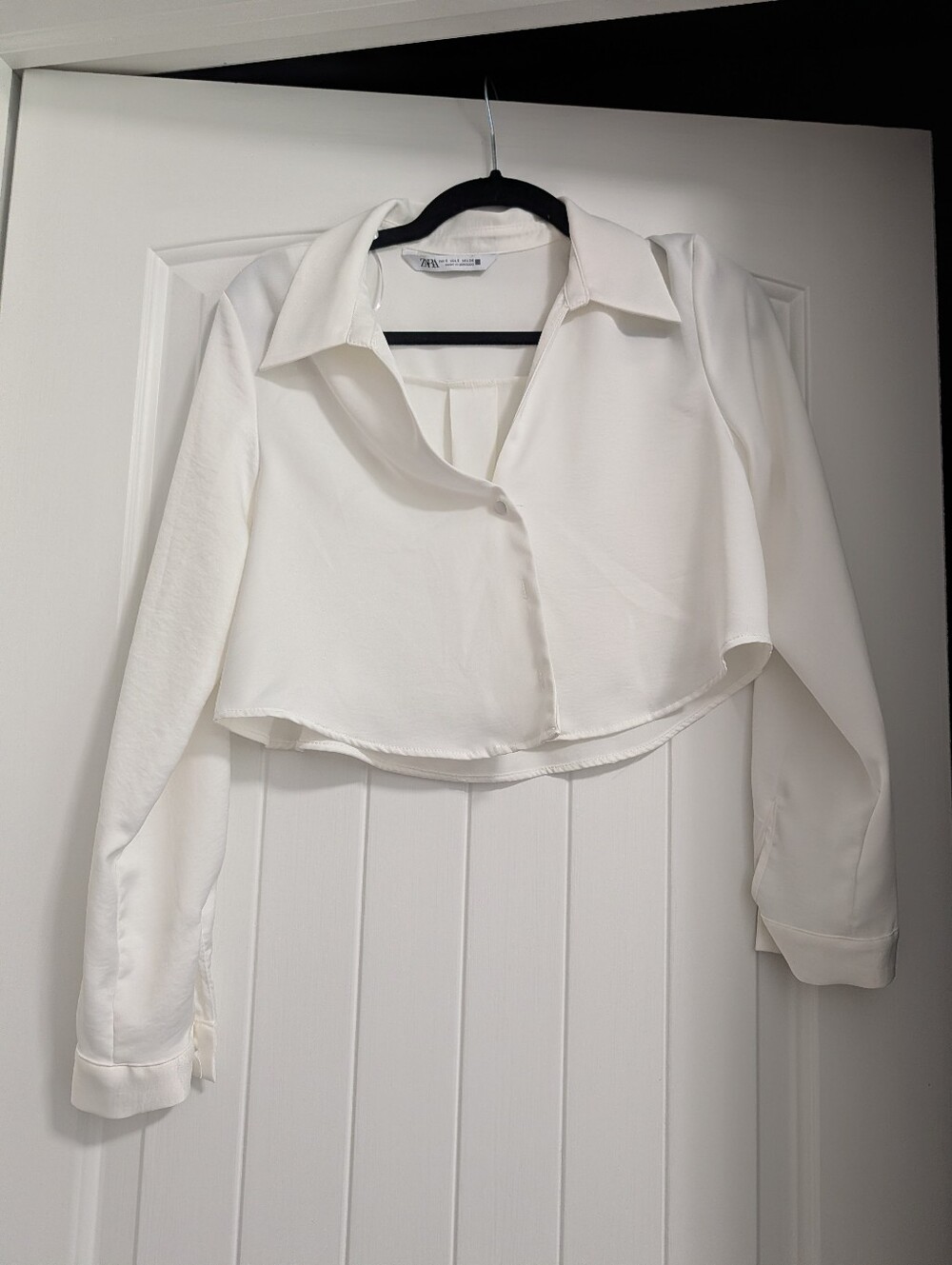 Zara White Cropped Collared Button Top